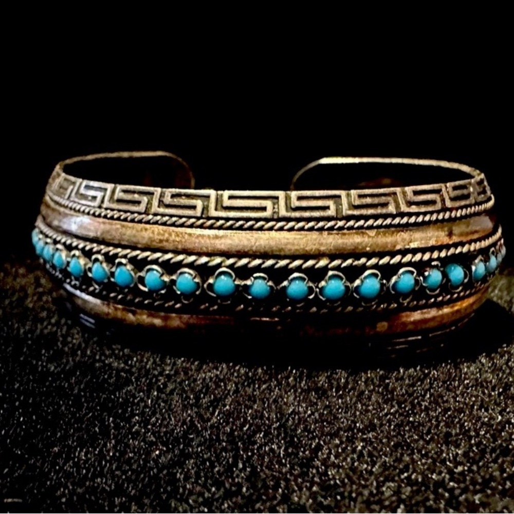 Vintage 935 Turquoise Southwestern Style Boho Bangle Bracelet